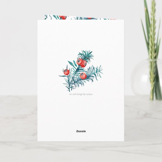 メリークリスマスウォーター色レッドヨーベリーカード カード (裏面)