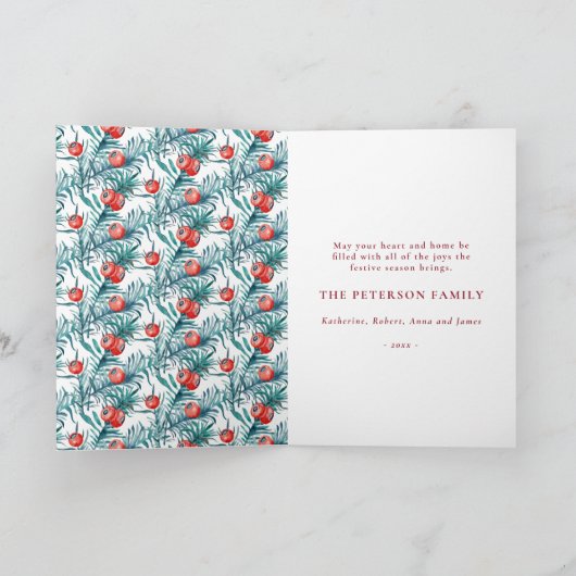 メリークリスマスウォーター色レッドヨーベリーカード カード (内部)