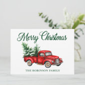 メリークリスマスウォーター色ヴィンテージレッドトラック シーズンカード (スタンド正面)