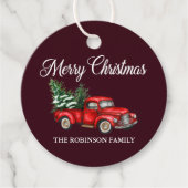 メリークリスマスウォーター色ヴィンテージレッドトラック フェイバータグ (正面)