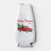 メリークリスマスウォーター色ヴィンテージ赤トラック日付 ボトルクーラー (正面)