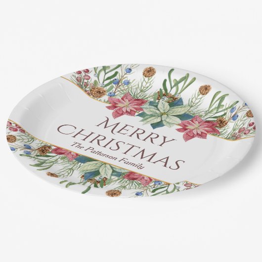 メリークリスマスウォーター色冬の花名 ペーパープレート (アングル)