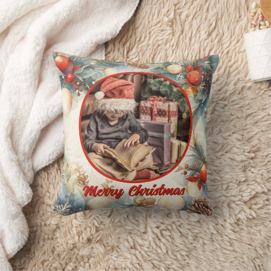 メリークリスマスウォーター色葉緑の写真 クッション (ブランケット)