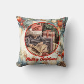 メリークリスマスウォーター色葉緑の写真 クッション (正面)