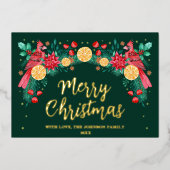 メリークリスマスウォーター色(鳥)ショウジョウコウカンチョウバーズグリーン 箔シーズンカード (正面)