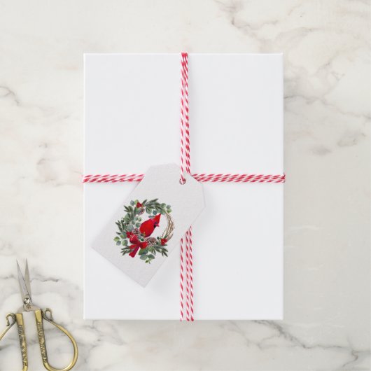 メリークリスマスウォーター色（鳥）ショウジョウコウカンチョウレッドバード ギフトタグ (より糸付き)