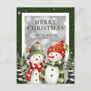 メリークリスマスウォーター雪だるま シーズンポストカード