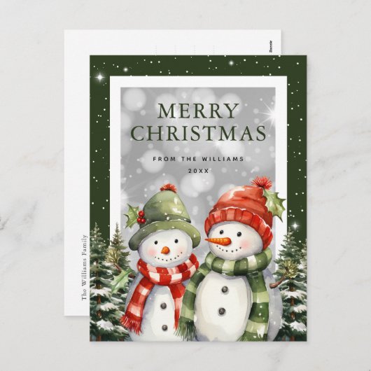 メリークリスマスウォーター雪だるま シーズンポストカード (正面/裏面)