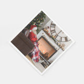 メリークリスマスウォーミングアンドコージー暖炉サンタ スタンダードランチョンナプキン (角)