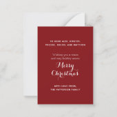 メリークリスマスウォーミングアンドコージー暖炉サンタ ノートカード (裏面)