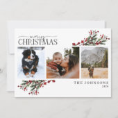 メリークリスマスウォーミングレッドウィンターボタニカルフォトホー シーズンカード (正面)