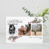 メリークリスマスウォーミングレッドウィンターボタニカルフォトホー シーズンカード (スタンド正面)