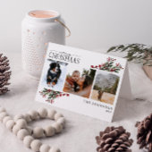 メリークリスマスウォーミングレッドウィンターボタニカルフォトホー シーズンカード