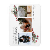 メリークリスマスウォーミングレッドウィンターボタニカルフォトホー マグネット (縦)