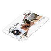 メリークリスマスウォーミングレッドウィンターボタニカルフォトホー マグネット (左側)