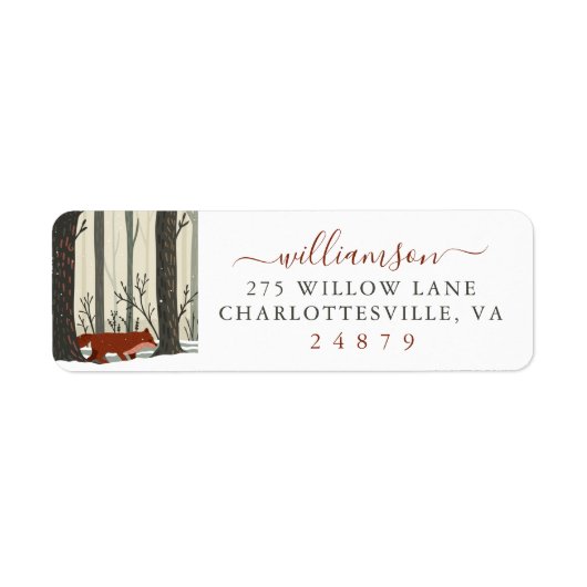 メリークリスマスウッドランド冬の森のキツネの住所 ラベル (正面)