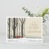 メリークリスマスウッドランド冬の森のキツネ写真 シーズンカード (スタンド正面)