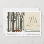メリークリスマスウッドランド冬の森のキツネ写真 シーズンカード (正面)
