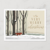 メリークリスマスウッドランド冬の森キツネ シーズンポストカード (正面)