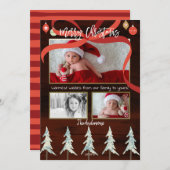 メリークリスマスウッド&パインツリーズ4フォトホリデー シーズンカード (正面/裏面)