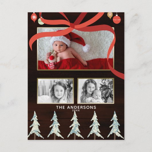 メリークリスマスウッド&パインツリーズ4フォトホリデー シーズンポストカード (正面)