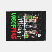 メリークリスマスウーフスリーサンタ小妖精や小人クレスト中国の フリースブランケット (正面(横))