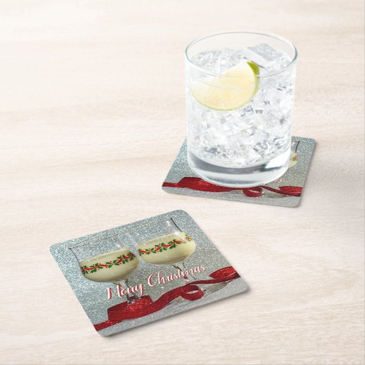 メリークリスマスエグノググラスパブボードコースター スクエアペーパーコースター (インサイチュ)
