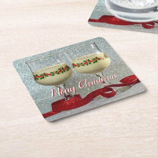 メリークリスマスエグノググラスパブボードコースター スクエアペーパーコースター (アングル)