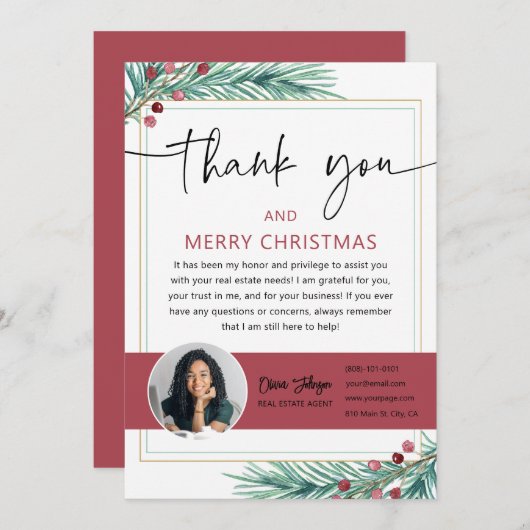 メリークリスマスエステート実在フォトサンキューカード 招待状 (正面/裏面)