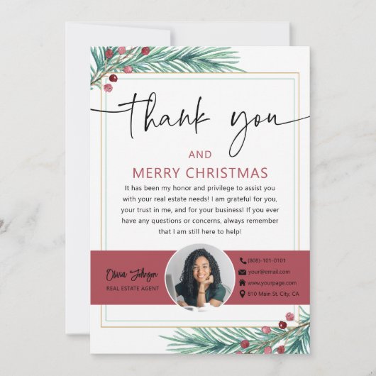 メリークリスマスエステート実在フォトサンキューカード 招待状 (正面)