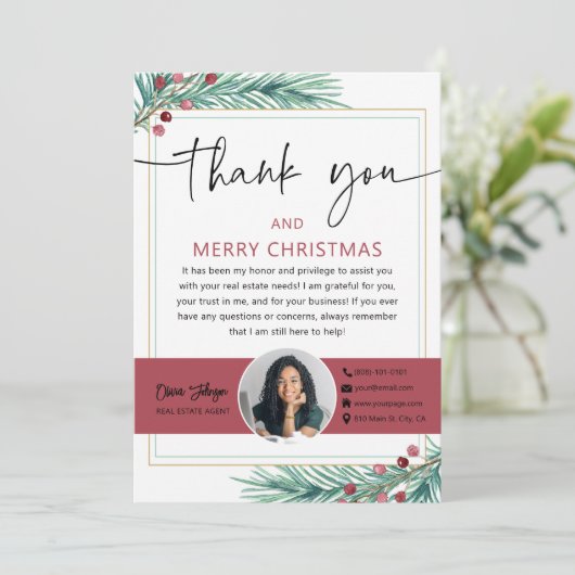 メリークリスマスエステート実在フォトサンキューカード 招待状 (スタンド正面)