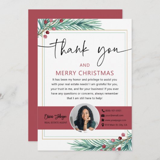 メリークリスマスエステート実在フォトサンキューカード 招待状 (正面/裏面)