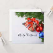 メリークリスマスエバーグリーンクリスマスオーナメントギフト カード (正面/裏面インサイチュ)