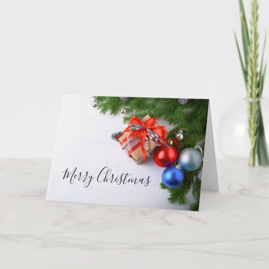 メリークリスマスエバーグリーンクリスマスオーナメントギフト カード (正面)
