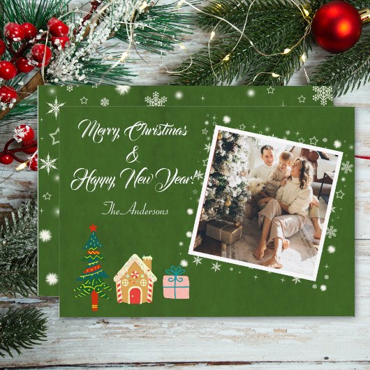 メリークリスマスエバーグリーン家族の写真 シーズンカード