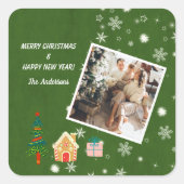 メリークリスマスエバーグリーン家族の写真 スクエアシール (正面)
