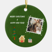 メリークリスマスエバーグリーン家族の写真 セラミックオーナメント (正面)