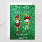 メリークリスマスエルフェッドアップ顔マスク2021グリッター シーズンカード (正面/裏面)