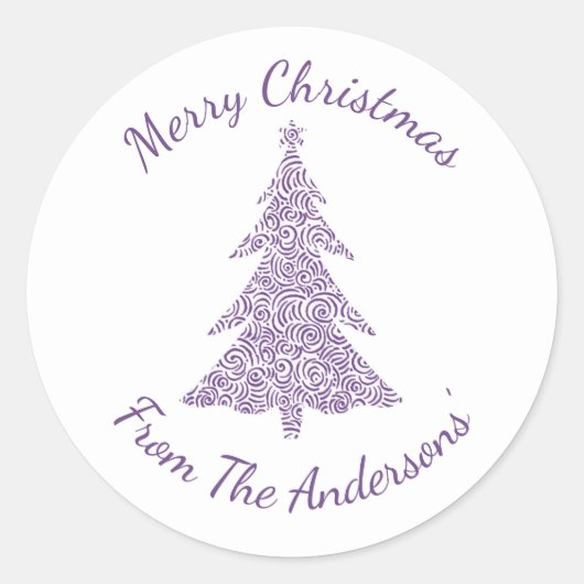 メリークリスマスエレガントのモダンクリスマスツリー ラウンドシール (正面)