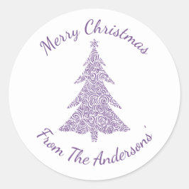 メリークリスマスエレガントのモダンクリスマスツリー ラウンドシール