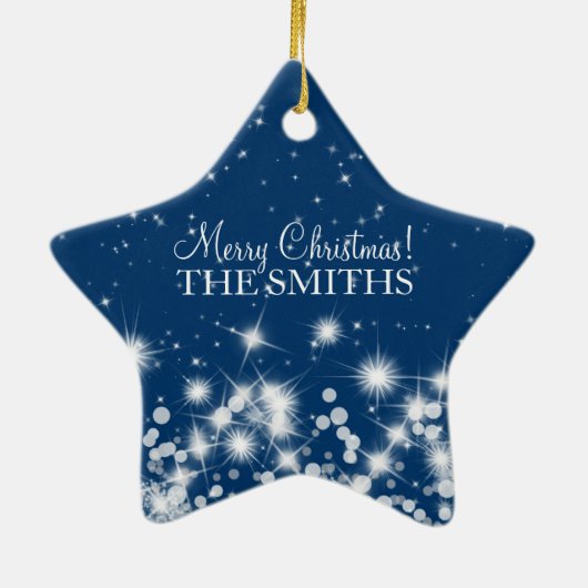 メリークリスマスエレガントの冬の輝くブ王室のルー セラミックオーナメント (裏面)