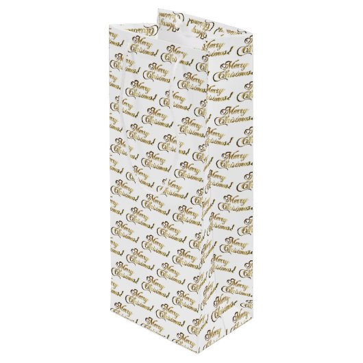 メリークリスマスエレガントの台本の白と金ゴールド ワインギフトバッグ (裏面アングル)