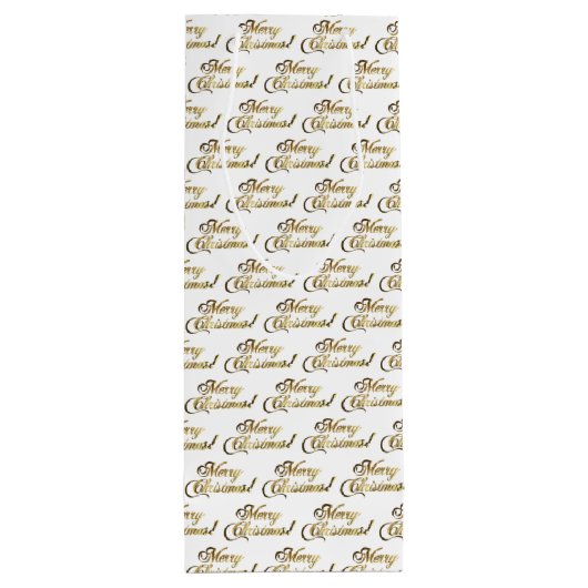 メリークリスマスエレガントの台本の白と金ゴールド ワインギフトバッグ (裏面)