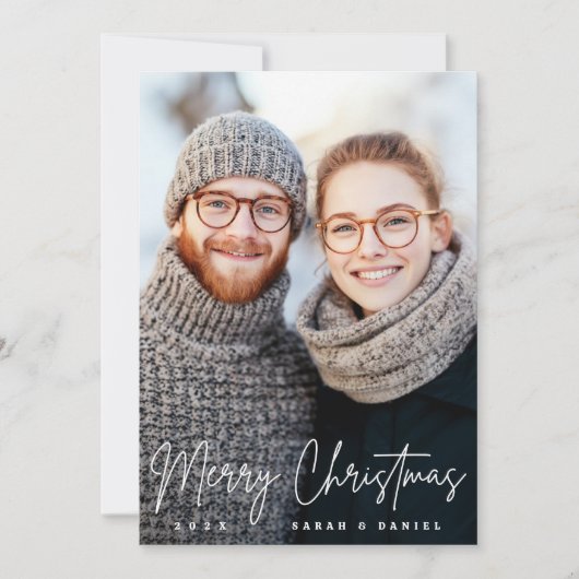 メリークリスマスエレガントの台本の赤い写真 シーズンカード (正面)