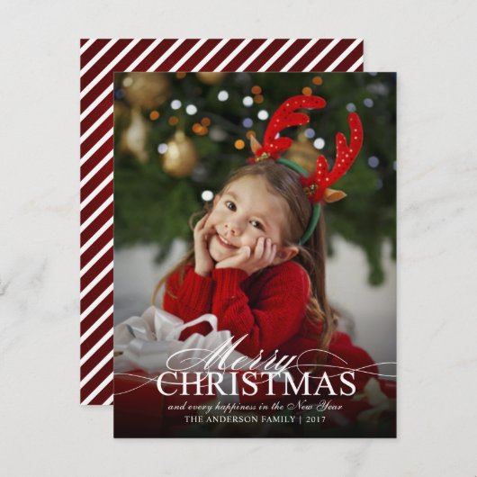 メリークリスマスエレガントの文字オーバーレイ付き写真 シーズンカード (正面/裏面)
