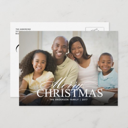 メリークリスマスエレガントの文字オーバーレイ付き写真 シーズンポストカード (正面/裏面)
