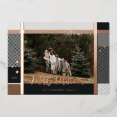 メリークリスマスエレガントの格子模様の写真枠 箔シーズンカード (正面)