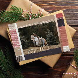 メリークリスマスエレガントの格子模様の写真枠 箔シーズンカード