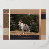 メリークリスマスエレガントの格子模様の写真枠 箔シーズンカード (正面)