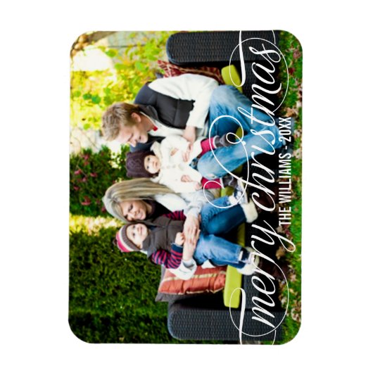 メリークリスマスエレガントの白いスクリプトの写真 マグネット (縦)